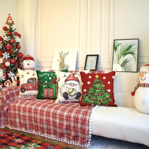 Coliuso Christmas Throw Pillow Covers 16×16 Set of 4 Xmas Series Holiday Cushion Pillow Cover Christmas Decorations for Sofa Couch Bed Farmhouse Outdoor Living Room (Red and Green)