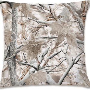 RLTXBUK Winter Tree Camo Pillow Covers 18×18, Rustic Farmhouse Decor, Hunting Room Decor, Real Camo Beige Leaves Nature Decorative Throw Pillow Covers Pillowcases for Living Room Home Bedroom