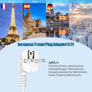 European Travel Plug Adapter with 4FT Extension Cord, (Not for UK) US to European International Plug Adapter Travel Essentials France Germany Greece