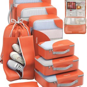 ALL INCLUDED 10 Set Sturdy Packing Cubes for Suitcases,OlarHike Travel Essentials,UPGRADED Anti-Tear Stitching, NEW Improved Luggage Packing Organizers for Travel Accessories (Orange)