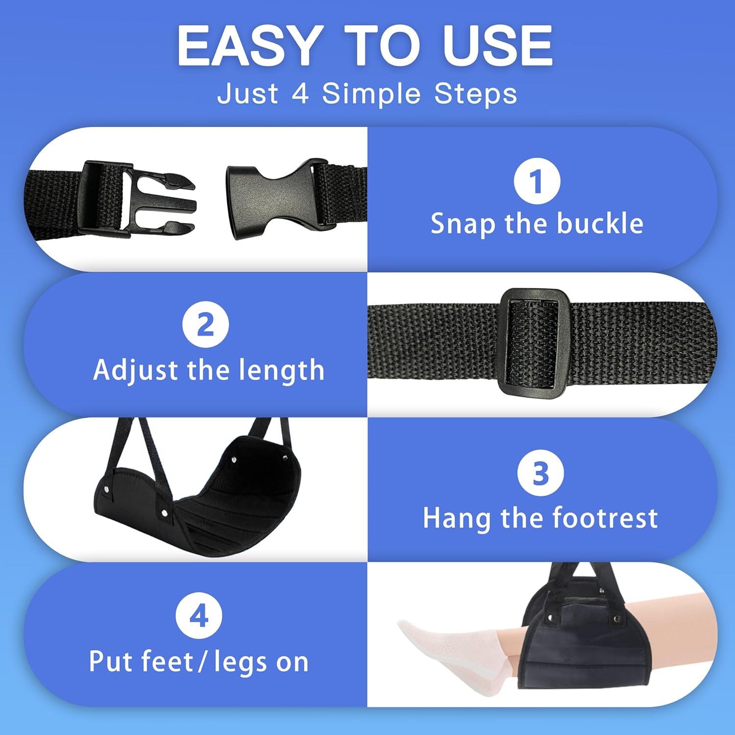 2-Pack Airplane Travel Footrest Hammock - Perfect Airplane Foot Hammock to Relax Your Feet - Travel Essentials Comfy Foot Hanger Plane Footrest for Long Trip - Image 7