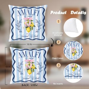Nipil Summer Lemon Coastal Pillow Covers 18×18, Coastal Room Decor, Amalfi Coast Party Decorations, Mediterranean Coastal Decorative Throw Pillow Covers Pillowcases for Home Living Room Bedroom
