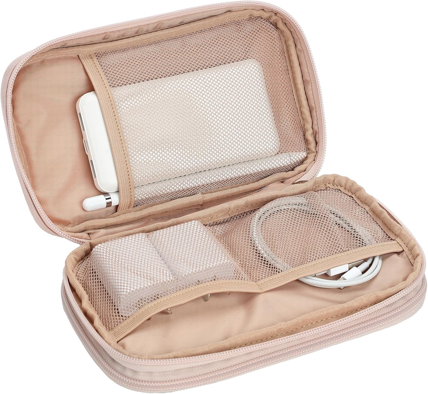 NISHEL Travel Cord Organizer Case, Double Layers Tech Electronic Bag, Essentials for Charger, Cable, Phone, Flash drive, Medium, Pink - Image 4