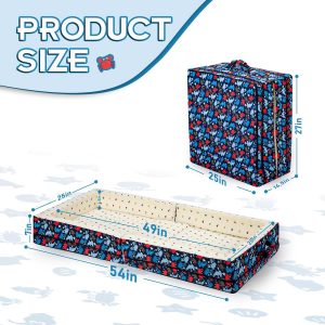 100% Cotton Lining Portable Foldable Toddler Travel Bed – Soft Foam Floor Bed with Washable Cover, Safe and Comfortable Toddler Crib, Ocean Blue