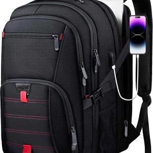 Extra Large Travel Laptop Backpack, 17.3 Inch Carry on Backpack for Men Women with USB Port, 50L Anti Theft Water Resistant College Bussiness TSA Airline Approved Work Computer Backpack, Black
