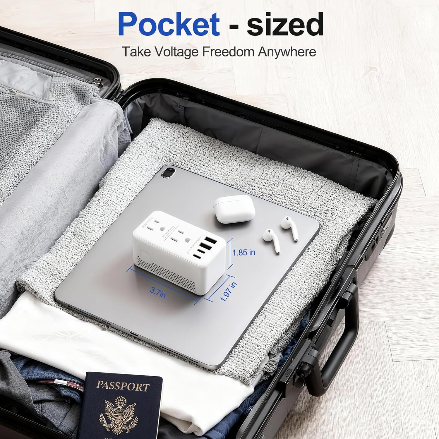 2500W Voltage Converter US to Europe, 220V to 110V Converter for European Travel, Power Converter Adapter Combo with 2 USB-A 2 USB-C, UK/AU/US/IT/European Travel Plug Adapters for Hair Dryer - Image 5