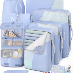 8 Set Packing Cubes for Travel, Gifts for Women Mom,Anti-Tearing Suitcase Organizer for Luggage with Shoe & Hanging Toiletry Bag,OlarHike Vacation Essentials & Accessories for Cruise Ship,Blue