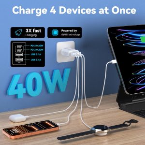USB C Charger Block, 40W 4 Ports Type C Fast Phone Charging Blocks Cube PD USBC Wall Plug+QC 3.0 USB A Charger Brick Box Power for iPhone 17/16/15/14/13/12 Pro Max, iPad, Samsung Galaxy, Pixel, 2Pack