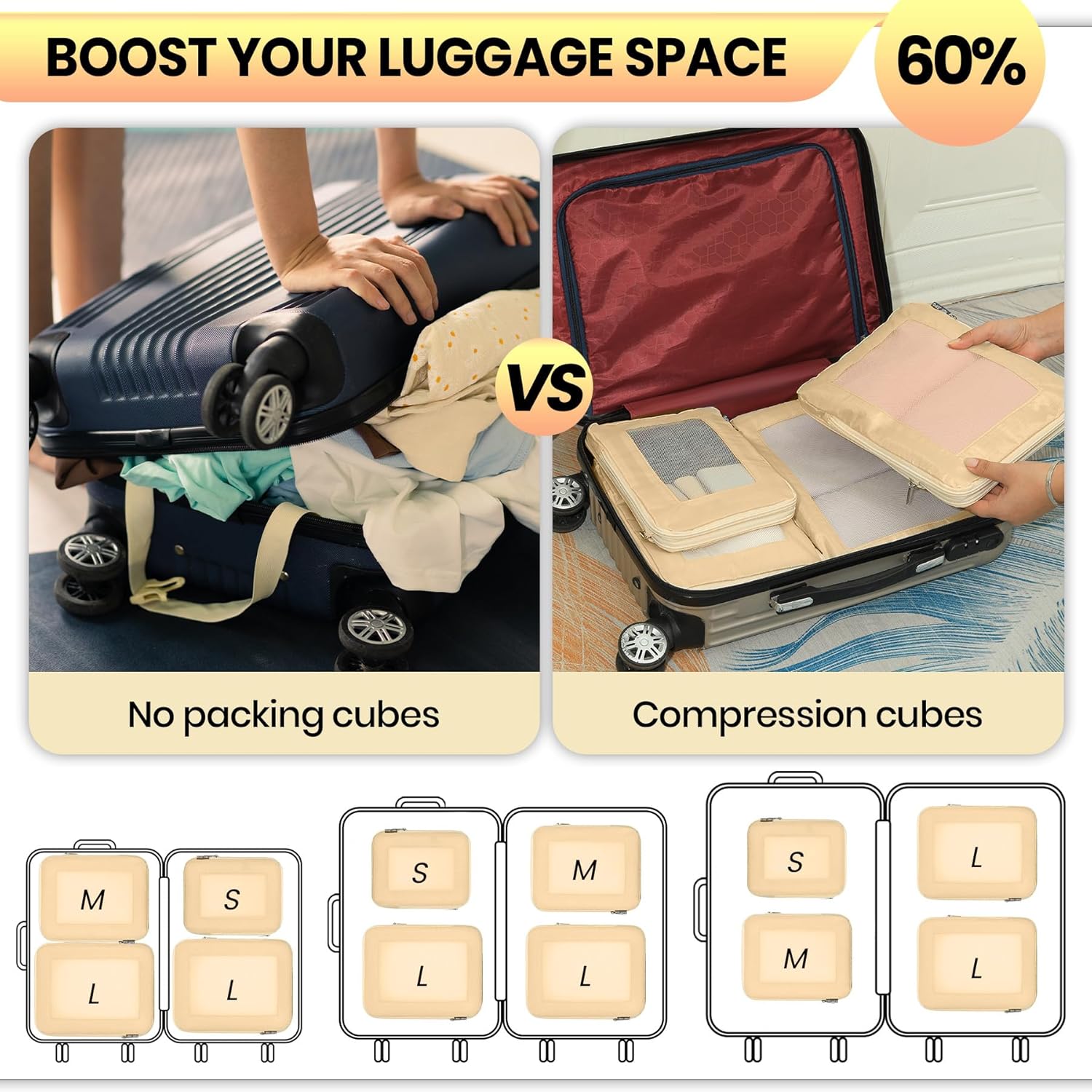 4 Set Compression Packing Cubes Travel for Suitcases,Compressible Mesh Packing Cubes for Travel Women Packing Organizers Ultralight - Image 8
