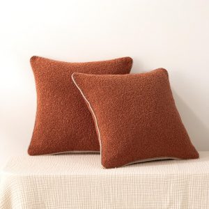 Amazon Basics Boucle Throw Pillow Covers for Couch, Living Room, Home Decor with Hidden Zipper, Brown, 18×18in, Pack of 2