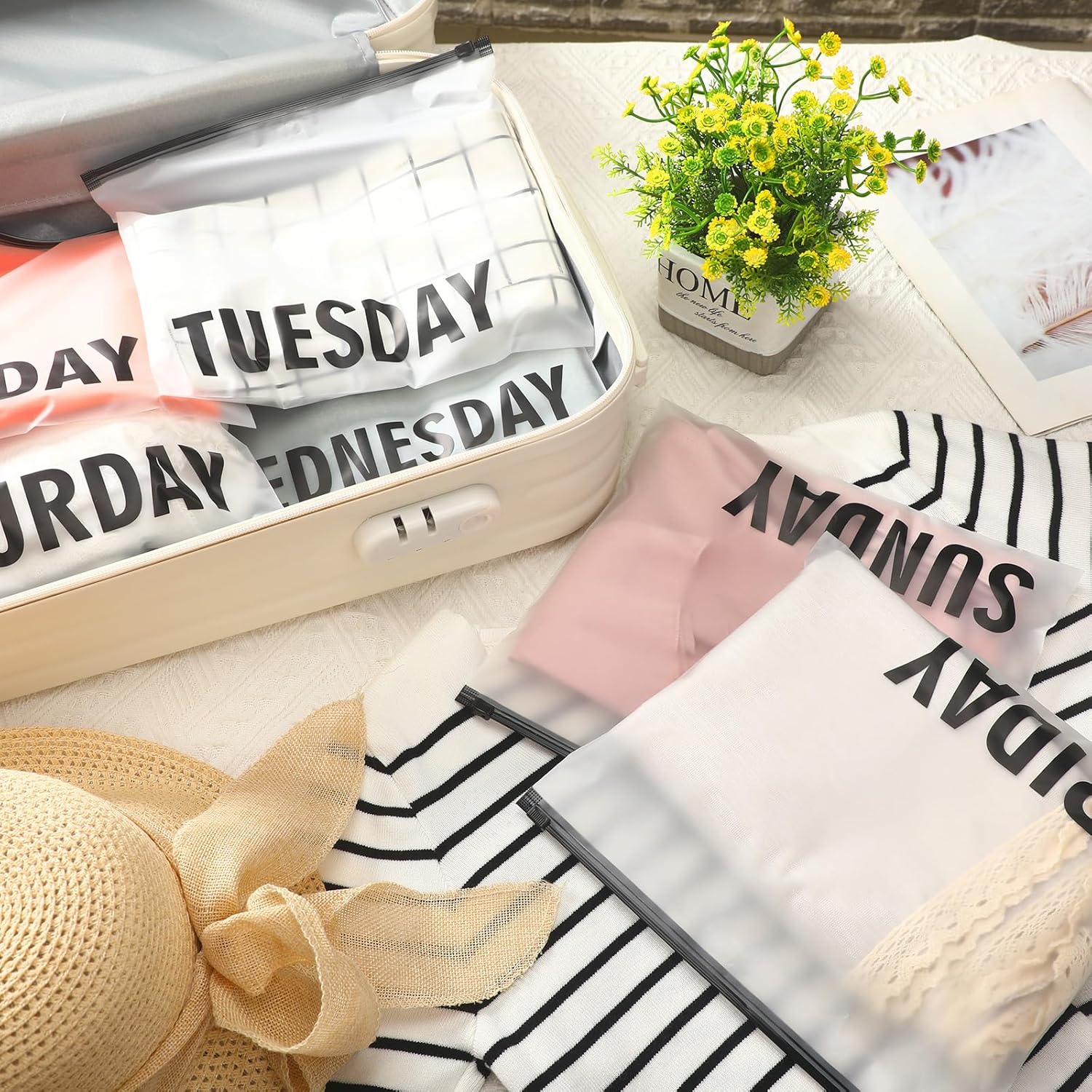 Yeaqee 14 Pcs Kids Packing Cubes for Travel Days of Week Daily Outfit Suitcase Organizers Pouches Hospital Bag for Boys Girls Family Vacations Summer Camp Suitcase - Image 3