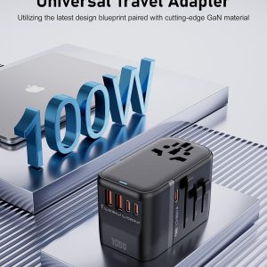 100W GaN Universal Travel Adapter International Power Adapter, with 5 USB(3 USB C) Charging Ports European Travel Plug Worldwide for US to Europe UK, EU, AU (Type C/G/A/I) Outlet Wall Charger
