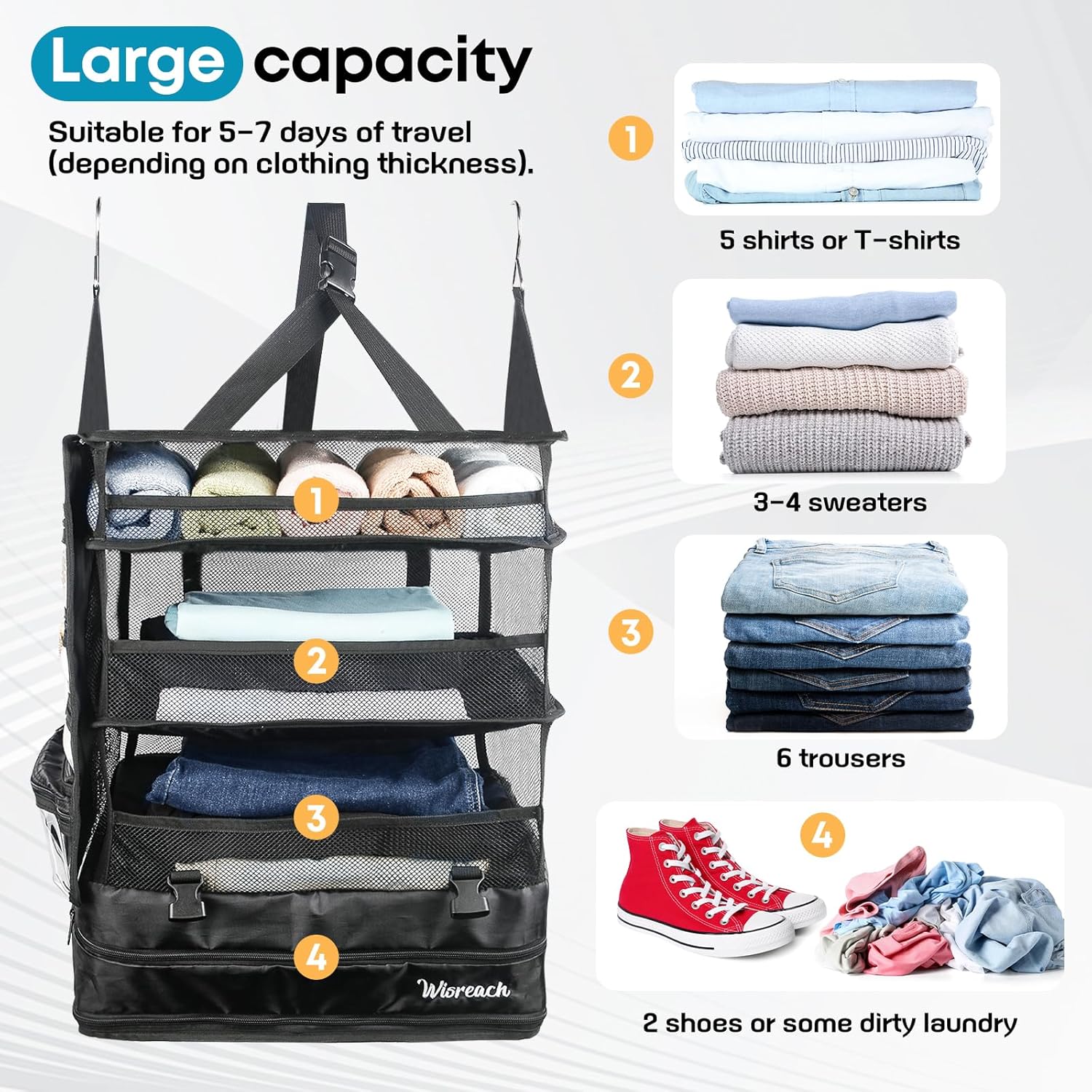 Hanging Suitcase Organizer & Travel Shelves, Packing Cubes for Travel, Suitcase Organizer for Carry-on Luggage, Easy Packing & Wrinkle-Free Clothes, Black (Fits Most Travel Bags) - Image 6