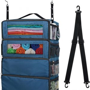 Suitcase Organizer, Carry on Closet Luggage Organizers Accessories for Travel, Foldable and Hangable Portable Hanging Travel Shelves with a Shoulder Strap to Use As a Travel Backpack Medium, Navy Blue