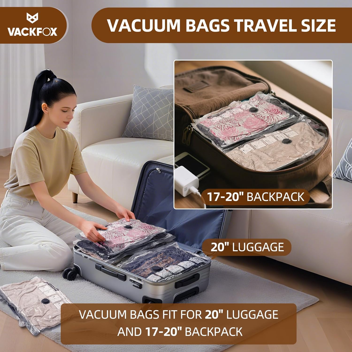 Travel Vacuum Storage Bags with Rechargeable USB Pump, 6 Pack Carry-On Size Compression Packing Bags for Luggage and Suitcase, Space Saver for Clothes and Clothing Travel - Image 8