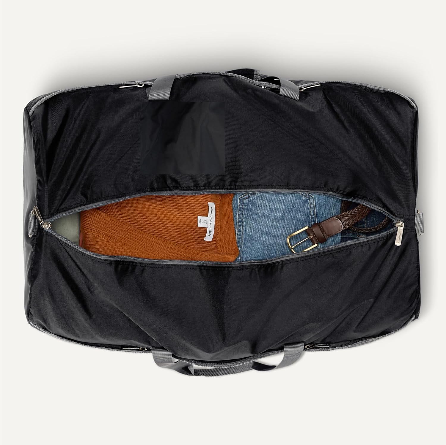 Amazon Essentials 32.4" Extra Large Foldable Nylon Duffel Bag for Travel/Storage with Zippered Pockets, 9254 Cubic Inch (150L), 50-LBS Capacity, Black (Previously Amazon Basics) - Image 4