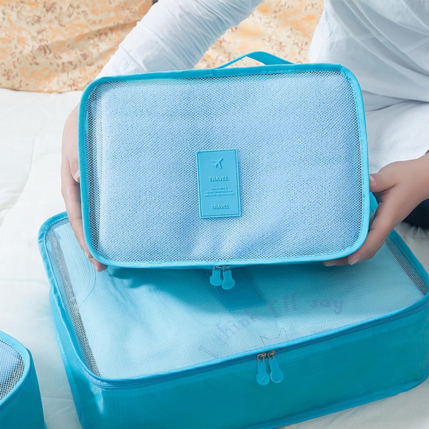 INVODA 7 piece Multi-size Packing Cubes for Travel Suitcase Organizer Bags Lightweight Travel Bags (Sky Blue) - Image 7