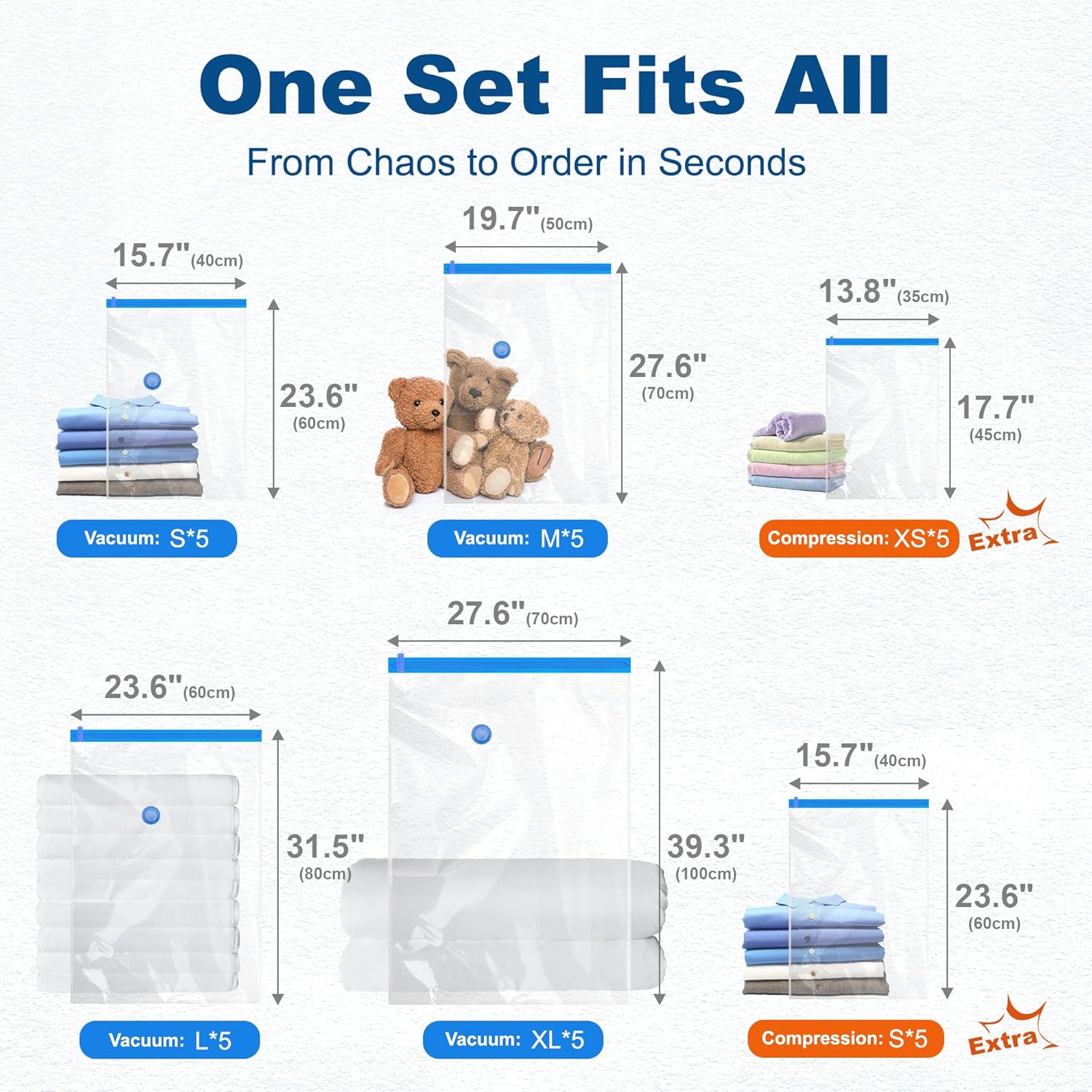 HOUSE DAY 30 Pack Vacuum Storage Bags with Electric Pump, 4 Sizes + 2 Roll-Up (5 Each), Space Saver Vacuum Seal Bags for Clothing, Bedding, Pillows, Travel – Airtight Seal, Reusable & Durable - Image 6