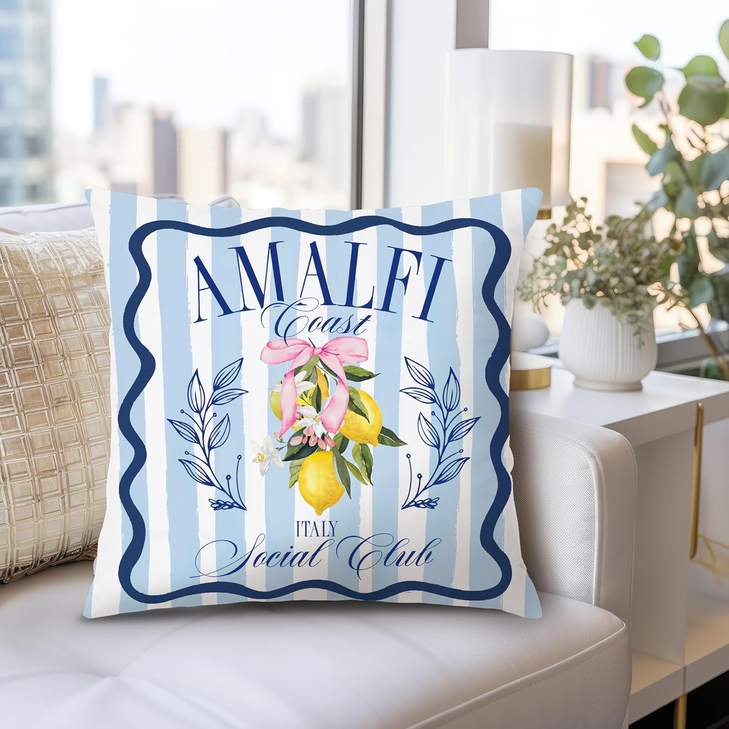 Nipil Summer Lemon Coastal Pillow Covers 18x18, Coastal Room Decor, Amalfi Coast Party Decorations, Mediterranean Coastal Decorative Throw Pillow Covers Pillowcases for Home Living Room Bedroom - Image 6