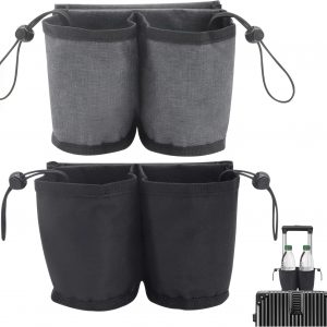 HannaFires 2PCS Travel Luggage Cup Holder Sleeve – Luggage Handle Organizer with Bottle Holder, Drink Carrier Hold Two Mugs, Travel Suitcase Handle Bag for Carry-On, Cup Cover
