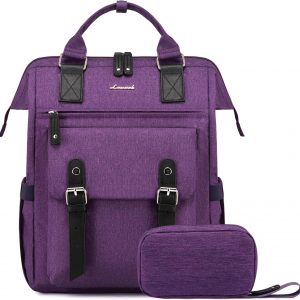 LOVEVOOK Laptop Backpack for Women Teacher Doctor Nurse Bags Work Backpack Purse Business Computer Bag, College Daypack, Anti-theft Travel Backpack with USB Charging Port, Dark Purple