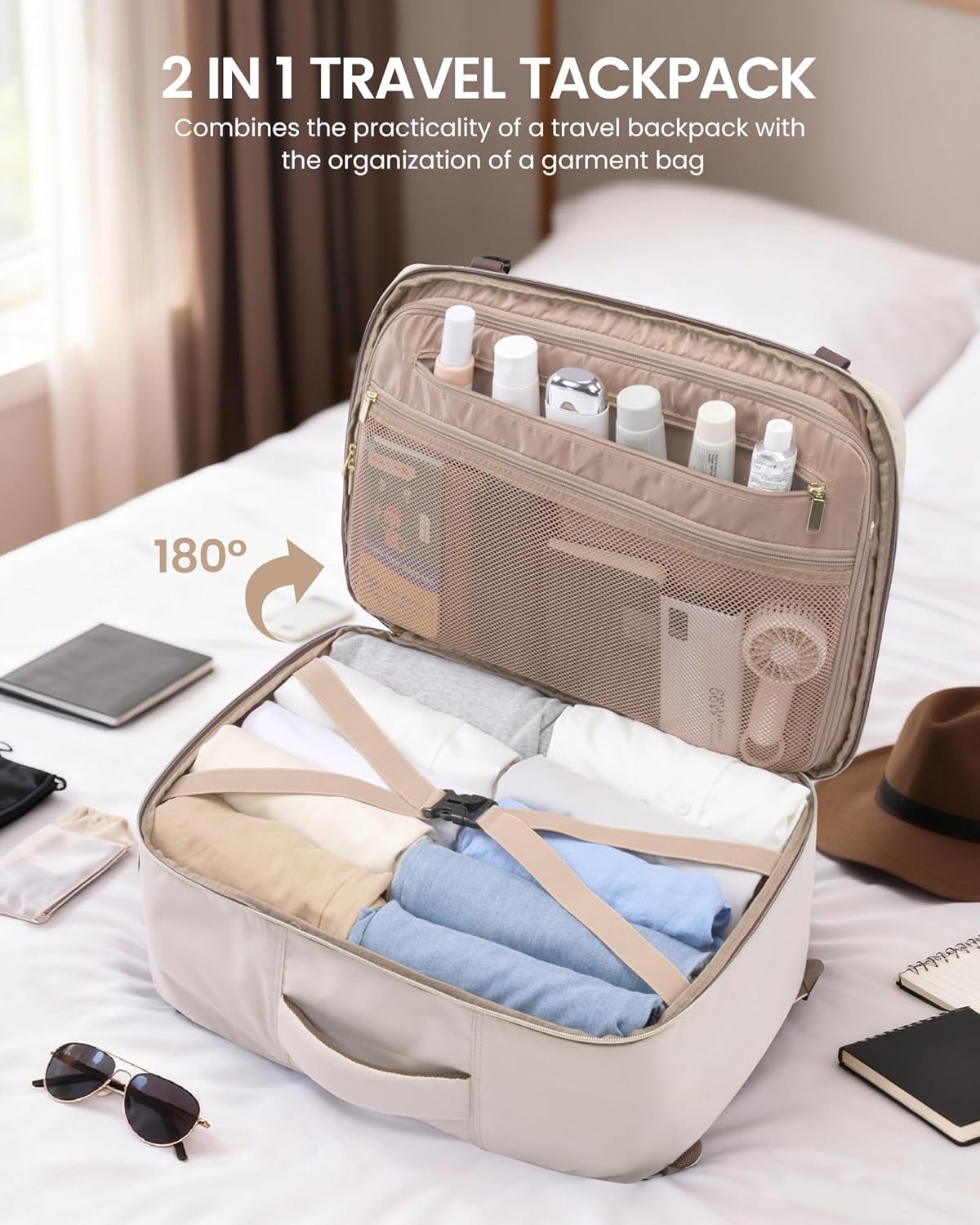 LOVEVOOK 40L Travel Backpack for Women Men with Garment Bag, Airline Approved Carry on Luggage Travel Essentials with 3 Packing Cubes, TSA Overnight Bags Weekender Essentials Backpacks fits 17" Laptop - Image 4