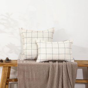 Quality Plaid White and Black Checked Pillow Bohemian Style, Back Hidden Zipper Design More Like an Envelope, Linen Pillowcase, Each Pack of 2 12X20 inch Hand-Pressed Process