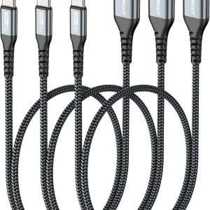 SUNGUY USB C Cable 1.5FT [3Pack] 3A USB to USB C Cable Fast Charging Data Transfer Braided Compatible with iPhone 17/16/15 Series, Samsung Galaxy S25 S24 Ultra, Note10/9, USB C Devices