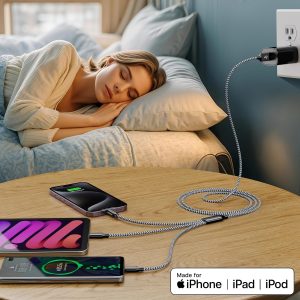 Xnewcable Multi Charging Cable 4ft 3Pack 3 in 1 Charger Cord, Multiple Rapid Nylon Braided Cable USB Charging Cable Multi Phone Charger Cord with Type C Micro Lightning USB Connectors for Cell Phones