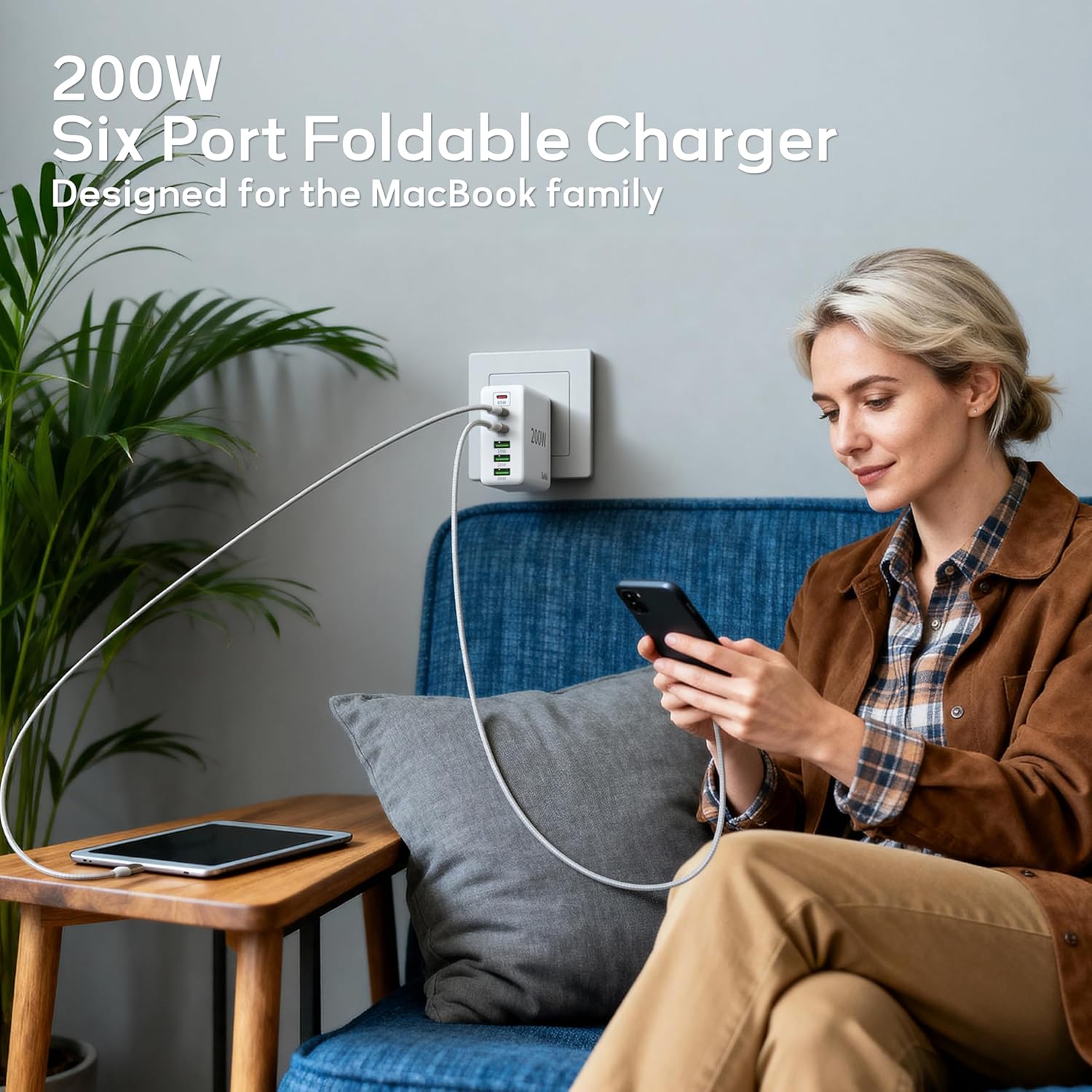 2 Pack USB C Charger Block, 200W GaN Super Fast Charger Type C iPhone 17 16 Fast Charging 6 Port Foldable PD Charging Station for All iPhone/Samsung Galaxy S25/S24/MacBook iPad - Image 6