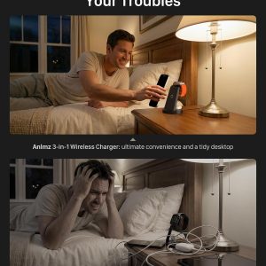 3 in 1 Charging Station for iPhone, Wireless Charger for iPhone 17 16e 16 15 14 13 12 11 X Pro Max & Apple Watch – Wireless Charging Station for AirPods 4 3 Pro