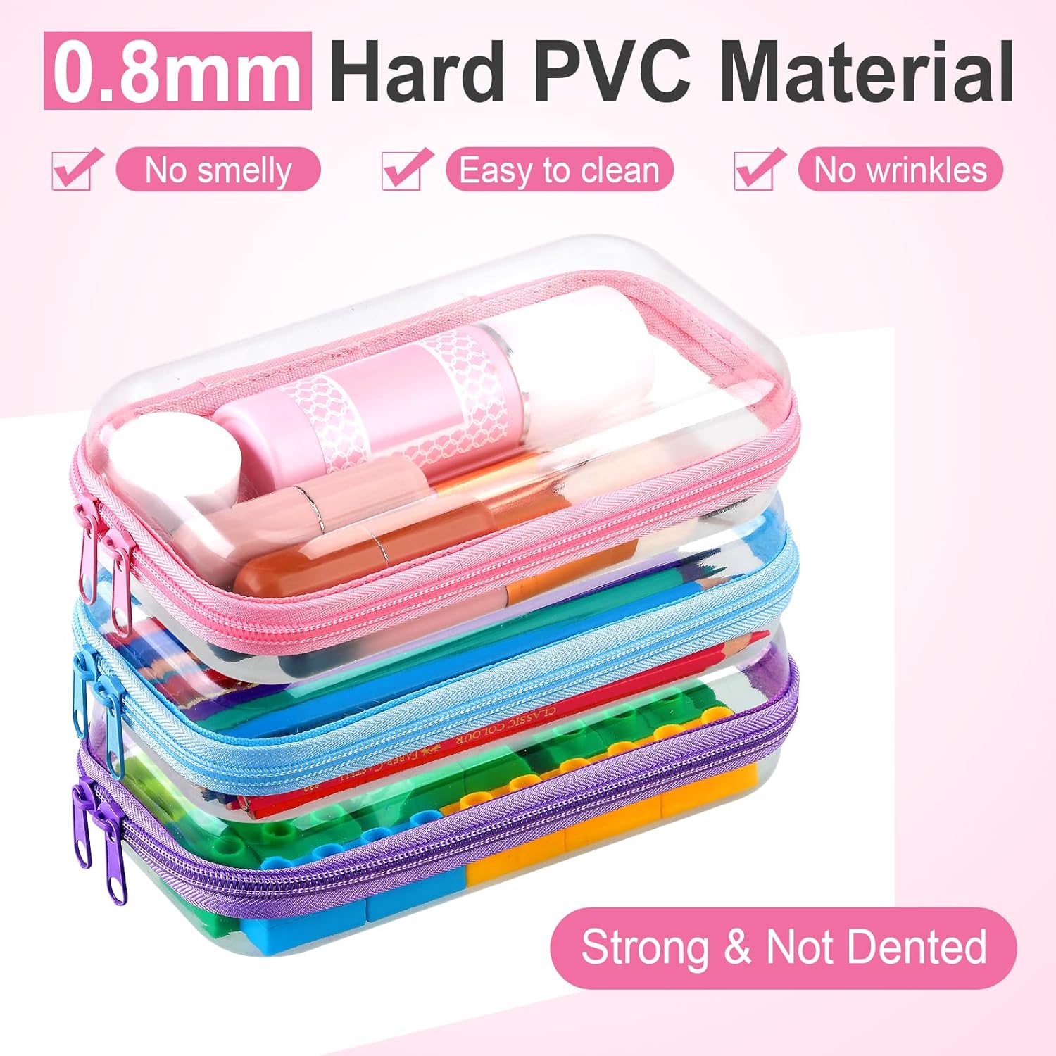 Hoolerry 3 Pcs Clear Hard Zipper Case Makeup Bag Plastic Zipper Pouch Christmas Storage Case Portable Travel Organizer Bin for Cosmetics, Building Blocks, Puzzles(Multicolor,S) - Image 4