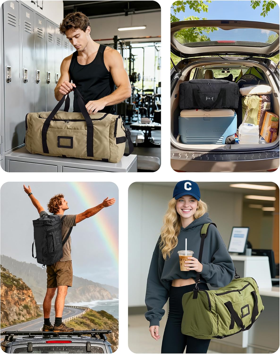 BAGSAMRT 60L Foldable Duffle Bag for Travel, Large Travel Duffel Bag for Men, 4 in 1 Travel Backpack, Carry on Weekender Bag, Black - Image 7