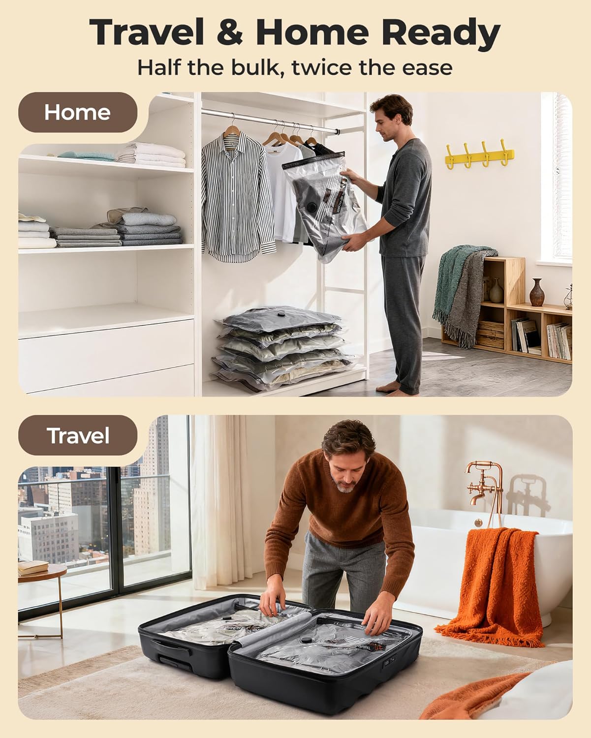 BAGSMART Rechargeable Wireless Pump Travel Storage Bags Set, 15 Pack Portable Space Saver Bags for Travel & Home, Vacuum Compression Seal Bag for Clothing, Blanket, Duvets- 15pcs - Image 7