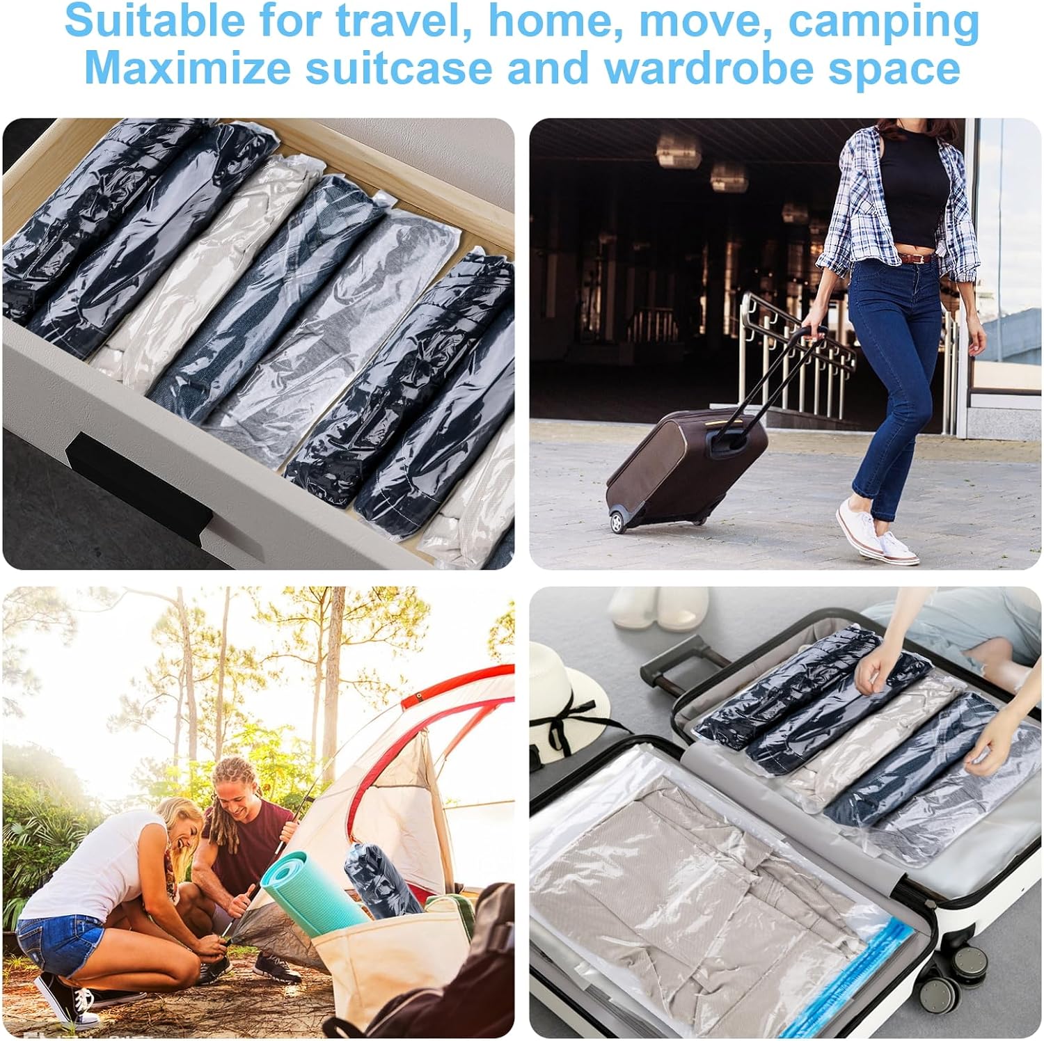 10 PCS Compression Bags for Travel Essentials, 3 Sizes Space Saver Bags, No Vacuum or Pump Needed, Roll Up Vacuum Packing for Clothing Storage, Cruise Accessories, Luggage & Home Organizers - Image 7