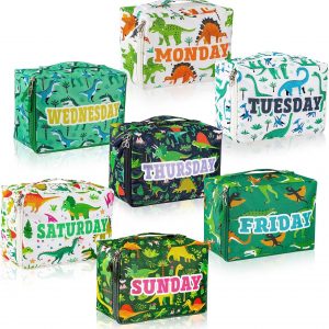 Paterr 7 Pcs Packing Cubes for Travel Kids Days of Week Compression Packing Cubes Colorful Luggage Organizers Suitcase Camp(Dinosaur)