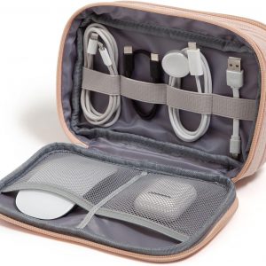 U Brands Dual Zip Corduroy Travel Electronics Organizer, Tech Carry Case, Portable Travel Bag, Cord Storage, 8″ x 5.25″ x 2.5″, Dusty Rose Pink