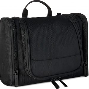 Amazon Essentials Spacious Toiletry Bag, Hanging Cosmetic Dopp Kit with Compartments, Portable, Polyester, Black (Previously Amazon Basics)