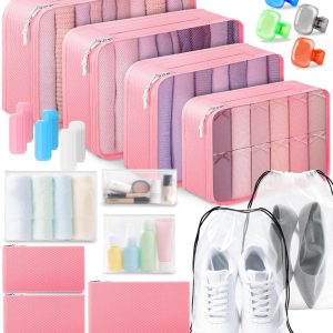 All-in-One 22 Pcs Packing Cubes for Travel Essentials –Includes Cubes,toothbrush covers，Silicone Bottle Cover,zipper bags, Matte Cosmetic Bag, Drawstring bag for Carry-On & Suitcase