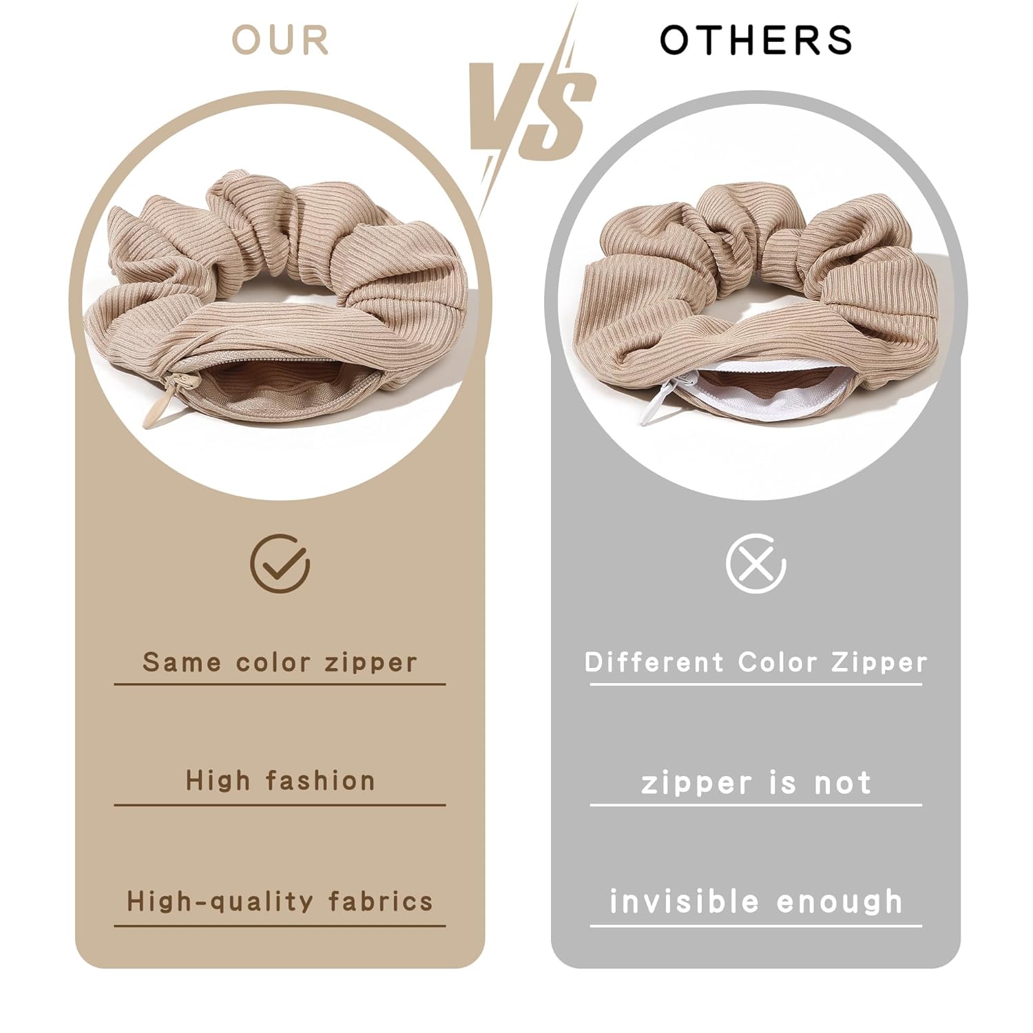 Pocket Scrunchies Hair Ties with Hidden Zipper Stash Scrunchy Ponytail Holder - Image 2