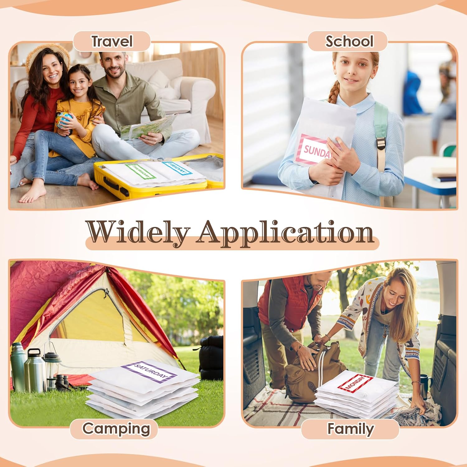 Packing Cubes Kids and Baby Travel Organizer Pouches, Suitcases and Luggage Travel Bags for Boys and Girls Summer Camp, Cruise, and Family Vacations, Days of Week - Image 5