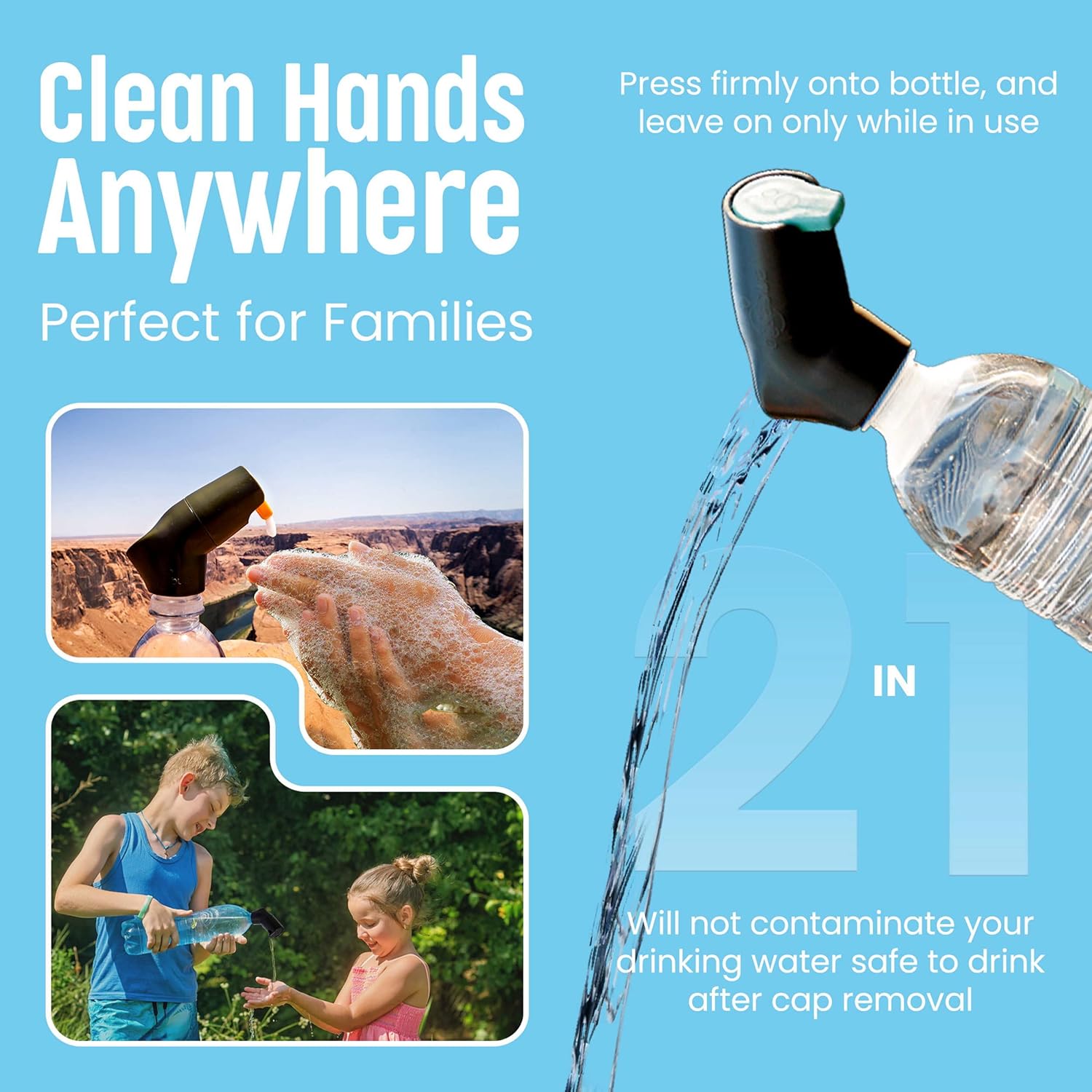 Suds2Go Portable Hand Washing Station Refillable Cap Universal Fit for Most Disposable Water Bottles with Foam Soap Reservoir, Hand Foam Soap Station for Travel, Camping, Outdoor Sink Solution - Image 3