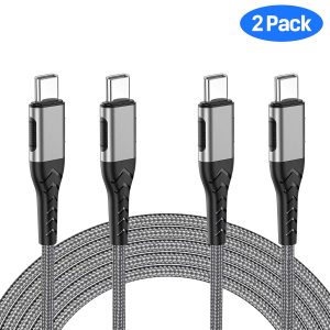 Durcord 2Pack 10ft USB C Charger Cable – 100W Fast Charging for Android/Phone/Pad, Type C to Type C Compatible with iPhone 17/16/15 Pro Plus Max Silver