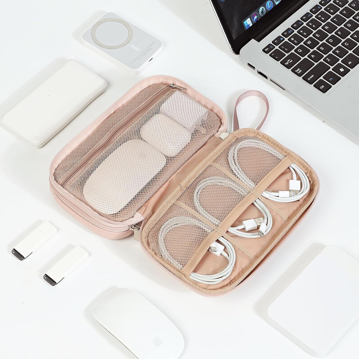 NISHEL Travel Cord Organizer Case, Double Layers Tech Electronic Bag, Essentials for Charger, Cable, Phone, Flash drive, Medium, Pink - Image 7