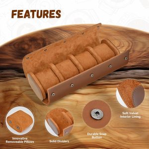 ROSELLE Watch Roll Travel Case for Men and Women – 4 Watch Storage and Organizer – Secure Storage with Innovative Removable Pillows & Solid Dividers for Home, Travel and Display