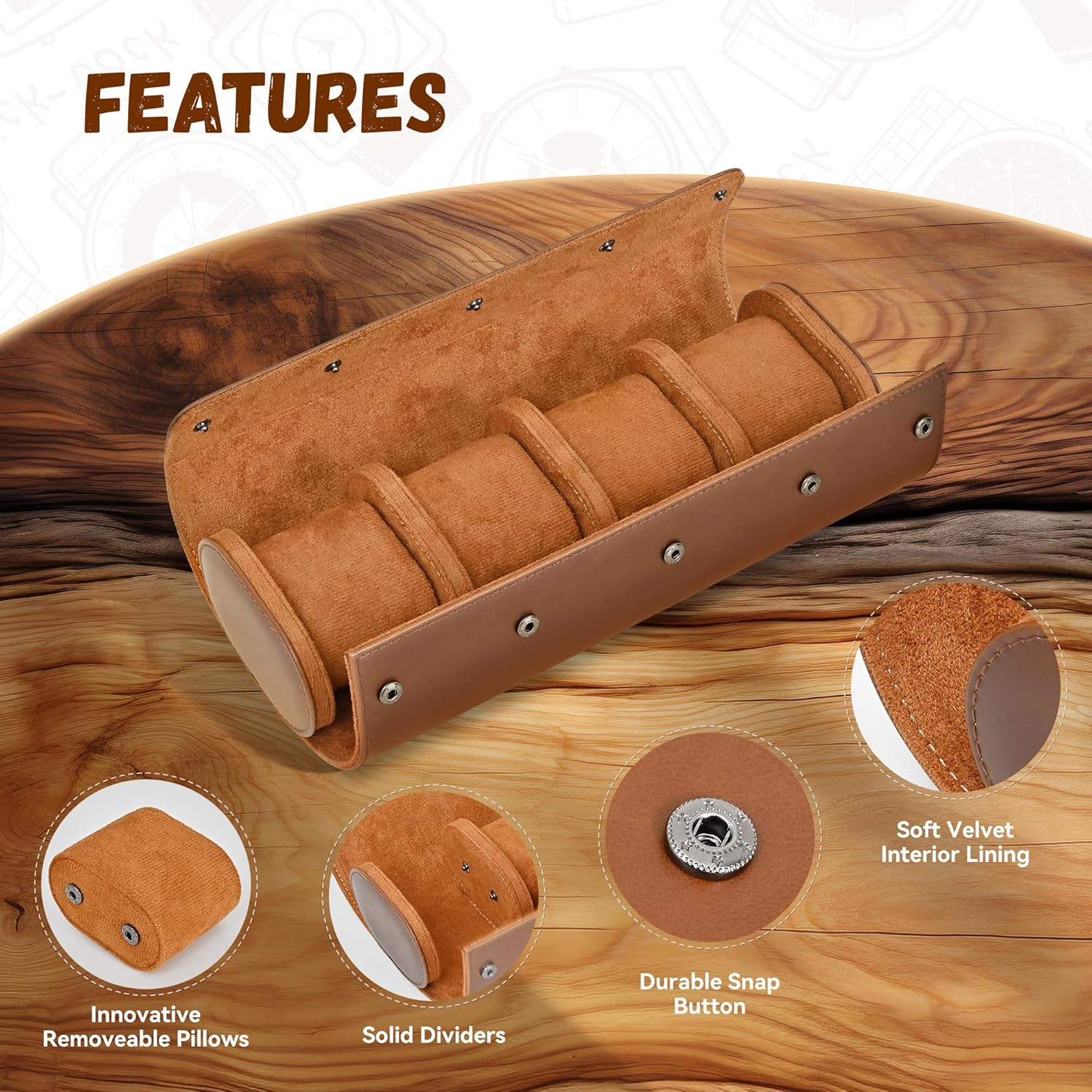 ROSELLE Watch Roll Travel Case for Men and Women - 4 Watch Storage and Organizer - Secure Storage with Innovative Removable Pillows & Solid Dividers for Home, Travel and Display - Image 2