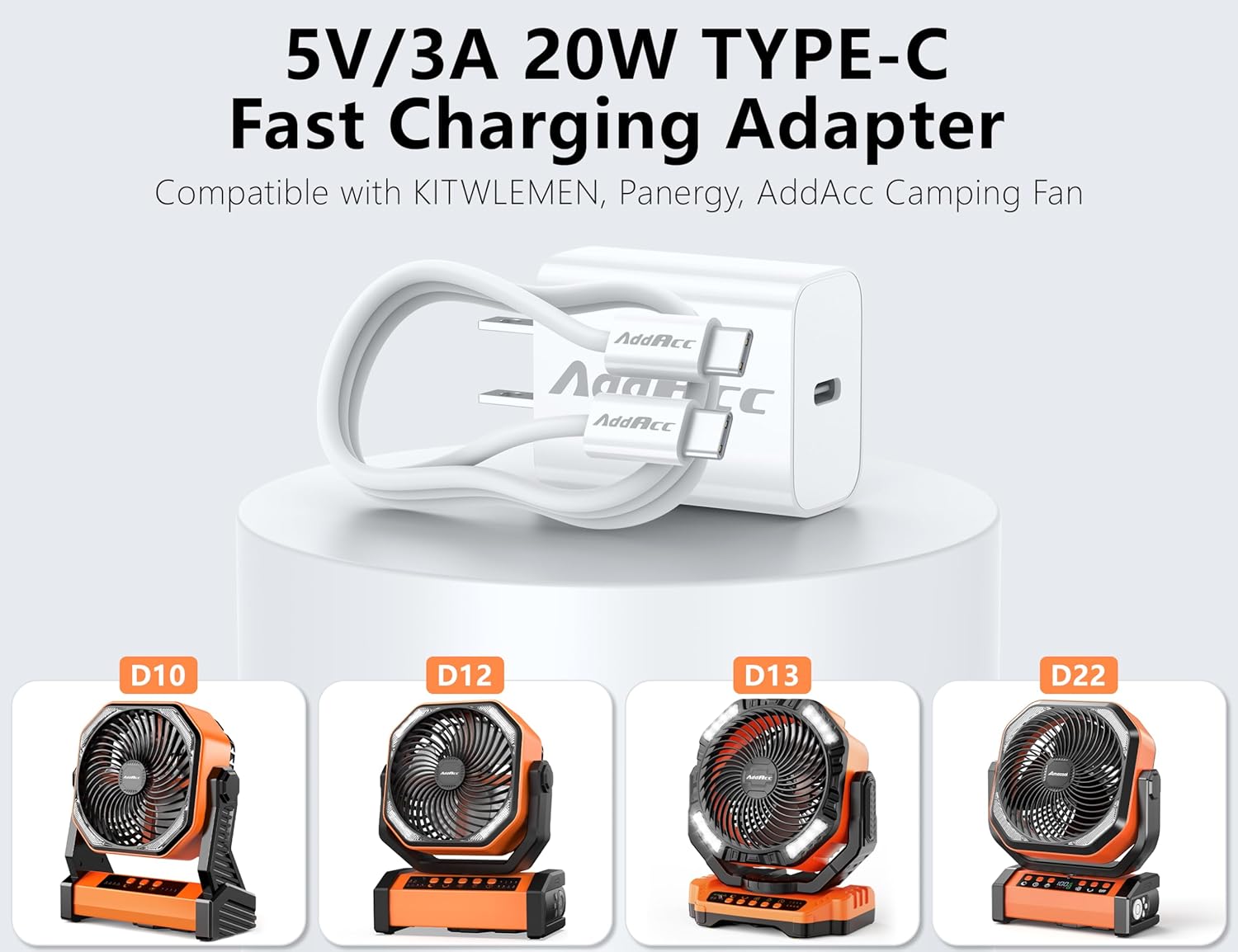 20W USB C Charger Block Compatible KITWLEMEN, ONLYNEW Rechargeable Camping Fan, Amacool Stroller Fan, VENTY Portable Fan, 5V/3A Charging Adapter, 3.3FT Fast Type-C Charger Cable - Image 3