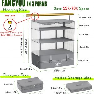 Compressible Packing Cubes Portable Hanging Closet Shelves 17″x12″x24″ Extendable Travel Organizer Nylon Packing Bags for Suitcase