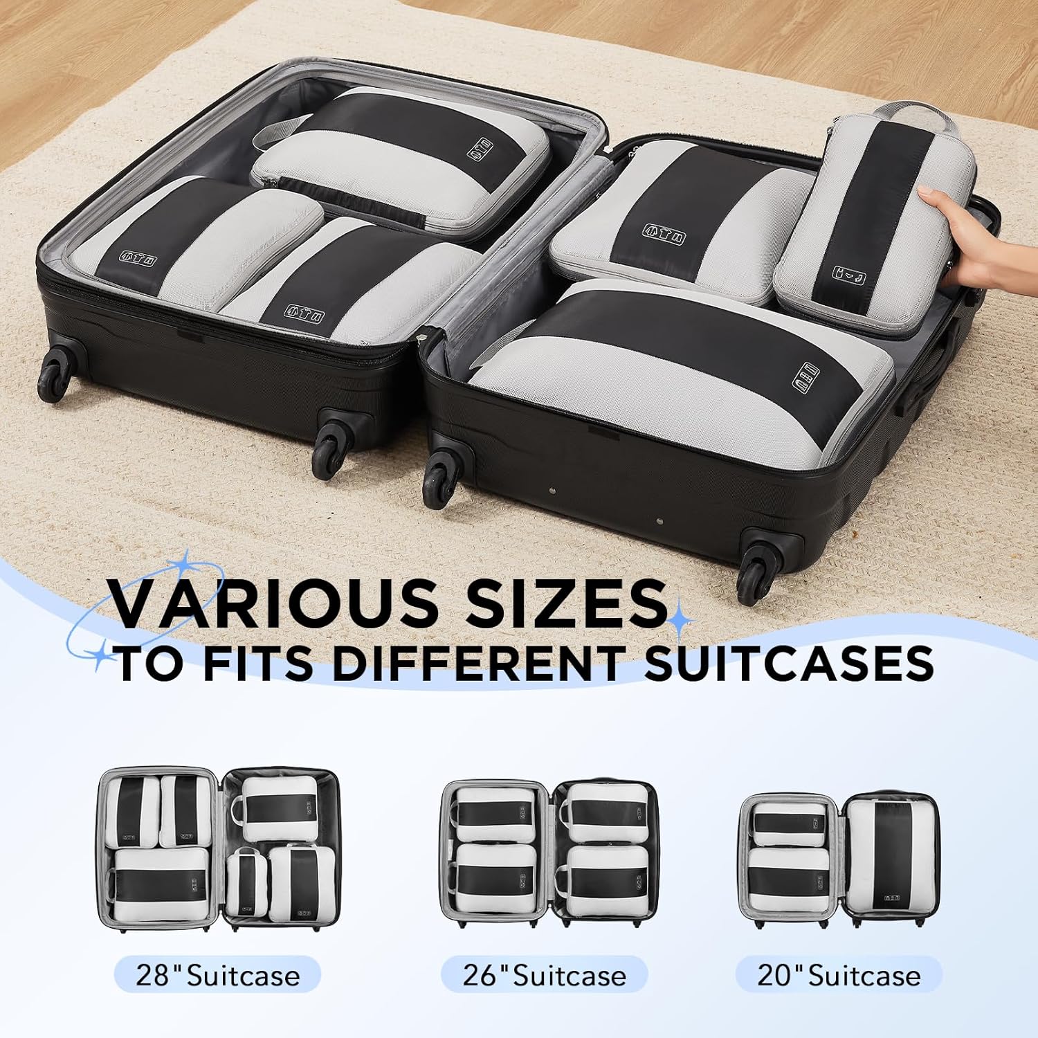 6 Set Compression Packing Cubes for Travel Essentials,Compressible Expandable Packing Cubes for Suitcase,OlarHike Luggage Organizer Bags for Travel,Handy Helper for Organizing Clothes(Black) - Image 7