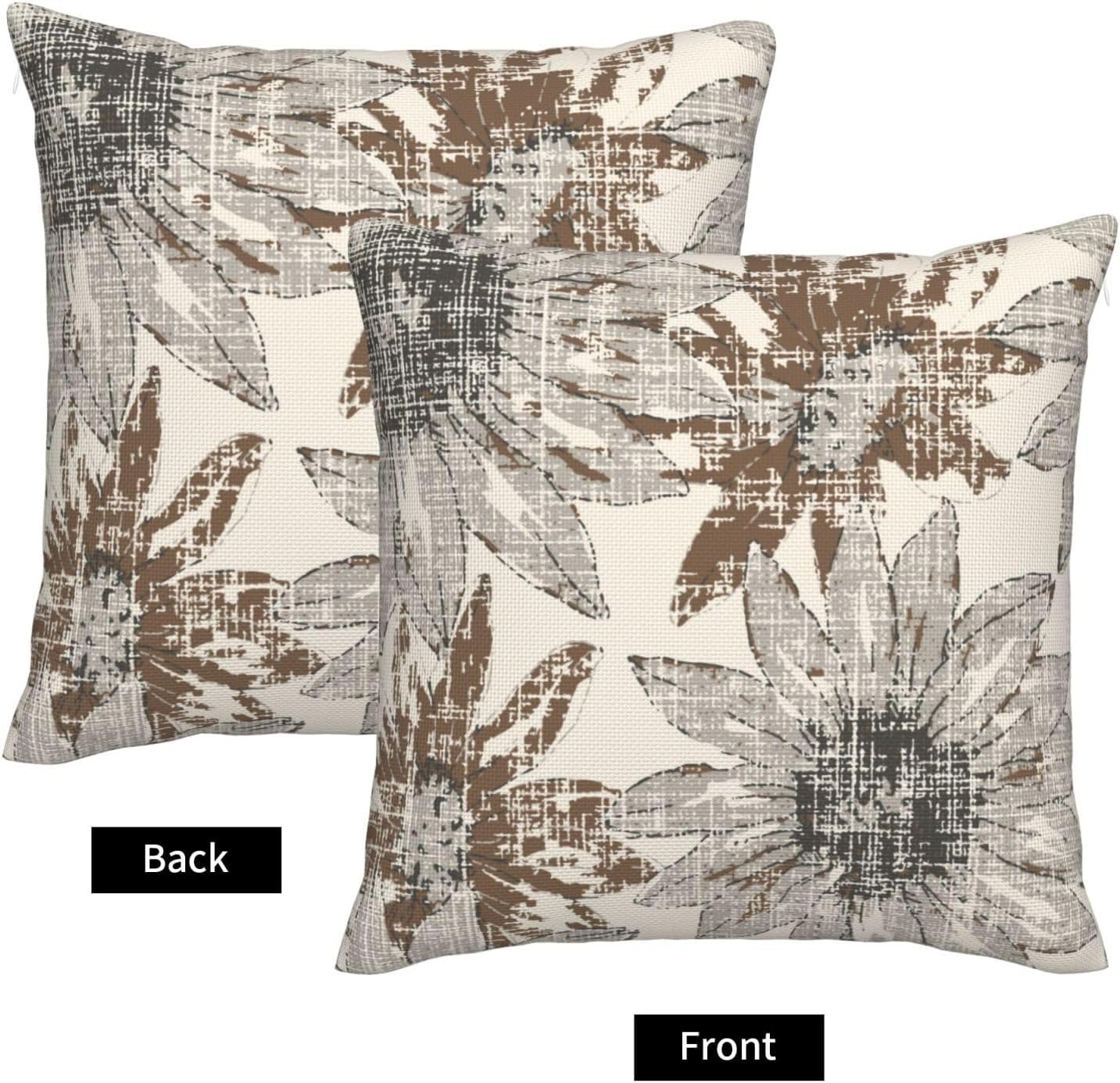 ZYNTIRAX Brown Grey Floral Throw Pillow Covers Retro Sunflower Flowers Pillow Cover 20x20 Inch Set of 2 Modern Art Floral Pattern Pillowcase Square Cushion Cases for Home Couch Sofa Bed - Image 3